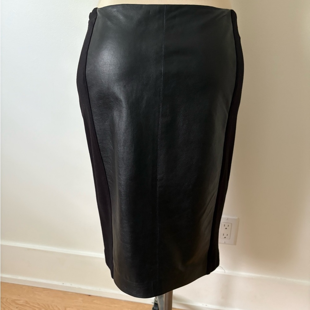 Cassis Elegant Black Leather Panelled Pencil Skirt size 8